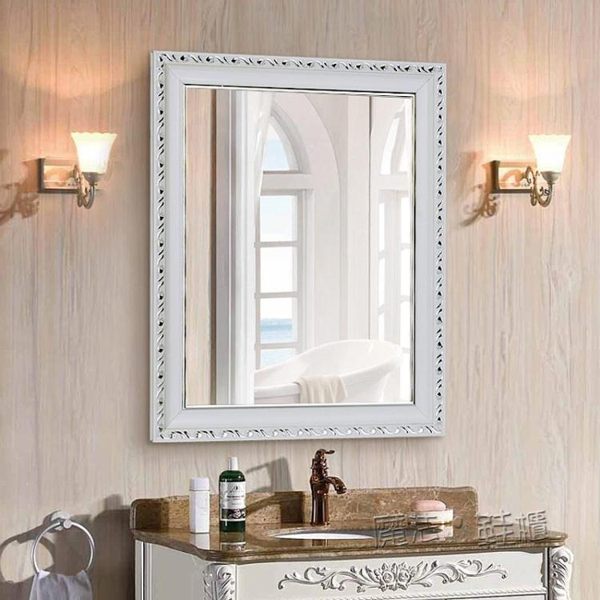 歐式浴室鏡粘貼帶框鏡子衛生間鏡衛浴鏡洗手間鏡貼墻鏡壁掛鏡梳妝 ATF 魔法鞋櫃