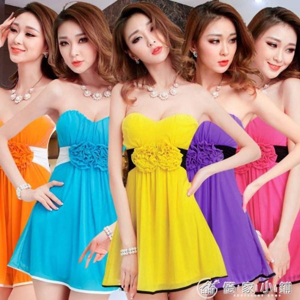 夜店女裝夏性感潮緊身包臀連衣裙抹胸短裙夜場工作服 優家小鋪