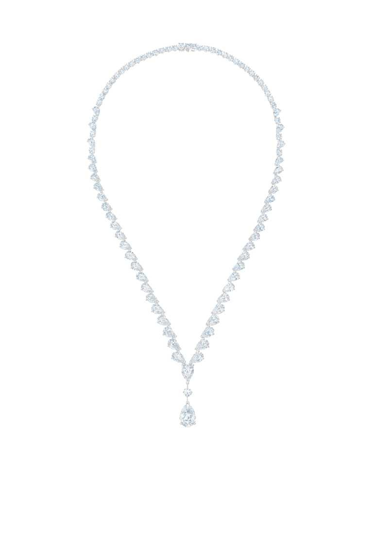 DE BEERS「Drops of Light」系列高級珠寶，18K白金鑲嵌鑽石項鍊╱15,300,000元。（圖╱DE BEERS提供）