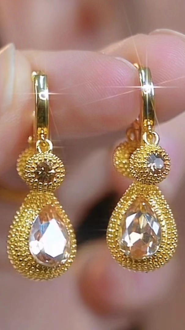 🟥💜 (U16) หยกแท้ ขายส่ง - ตุ้มหูเพชรทอง