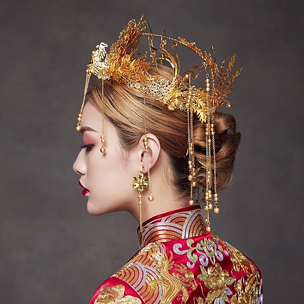 新娘頭飾中式大氣皇后鳳冠古裝服古代結婚新款髮飾女