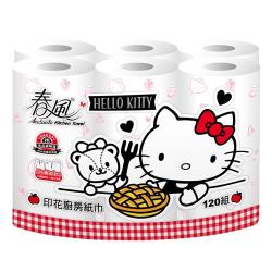 ◎‧ HELLO KITTY x春風印花廚紙-分享篇|◎‧ 可愛HELLO KITTY和甜點印花，讓人食指大動|◎‧ 點對點壓紋，加強吸收效果品牌:春風類型:廚房紙巾主要材質:原生紙漿包數:48捲抽/