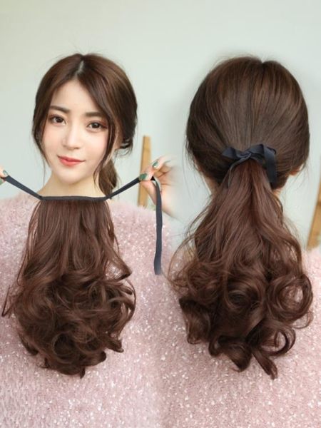 假髮 假髮馬尾逼真綁帶式女生 梨花長捲髮大波浪接髮片仿真髮低馬尾辮 曼慕衣櫃