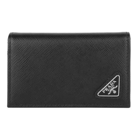 PRADA - 黑標三角logo防刮釦卡夾(黑)