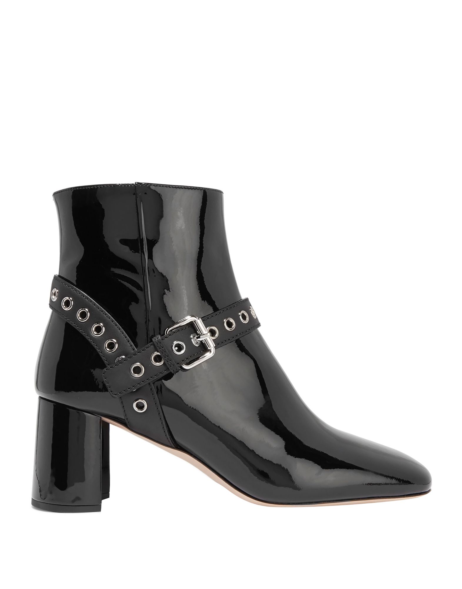 leather, varnished effect, strap detailing, solid color, zip, square toeline, geometric heel, leathe