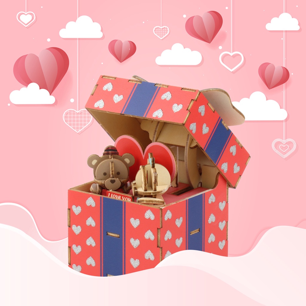 JIGZLE 木拼圖-旋轉音樂盒 泰迪熊音樂盒 探險 甜蜜 可愛 求婚 生日禮物 立體拼圖 交換禮物 diy 療癒