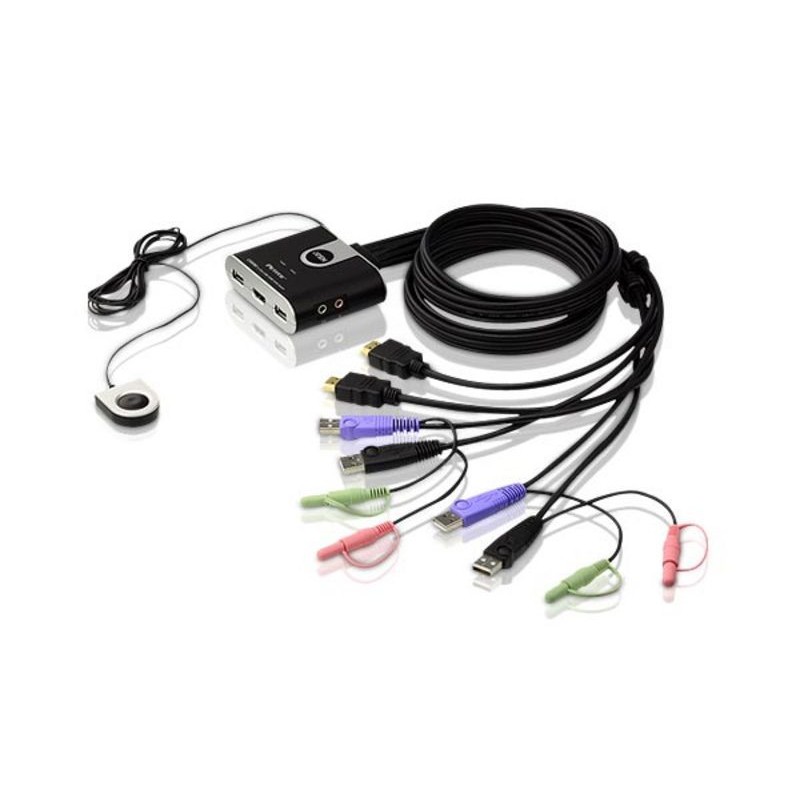產品介紹：KVM控制端控制兩台規格為USB HDMI的電腦相容於HDMI及HDCP規格可透過外接式切換按鍵、熱鍵及USB滑鼠切換電腦支援音訊 - 具備重低頻回應能力，可支援2.1立體環繞聲道系