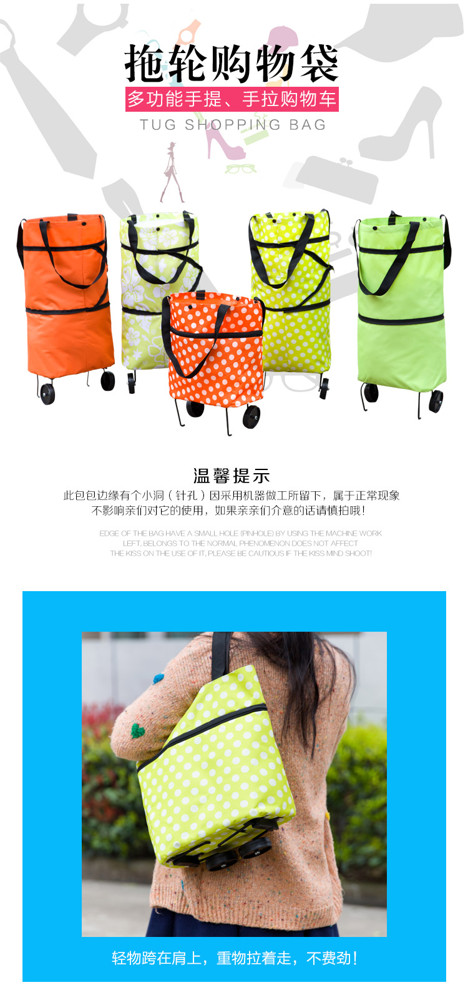 簡易便攜購物車拉桿拖輪包多功能購物袋老年買菜車藍家用收納袋子快速出貨
