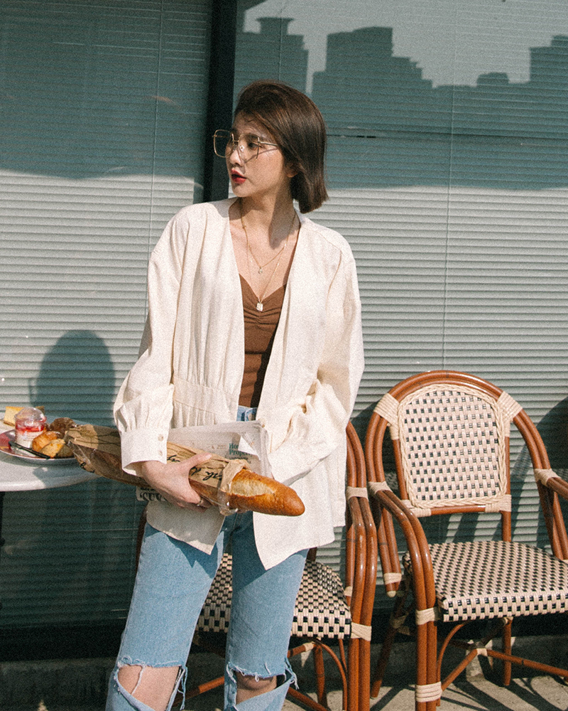 前v/腰線抽褶剪接+釦 商品長度/適中商品版型/寬鬆商品厚薄/適中商品彈性/無