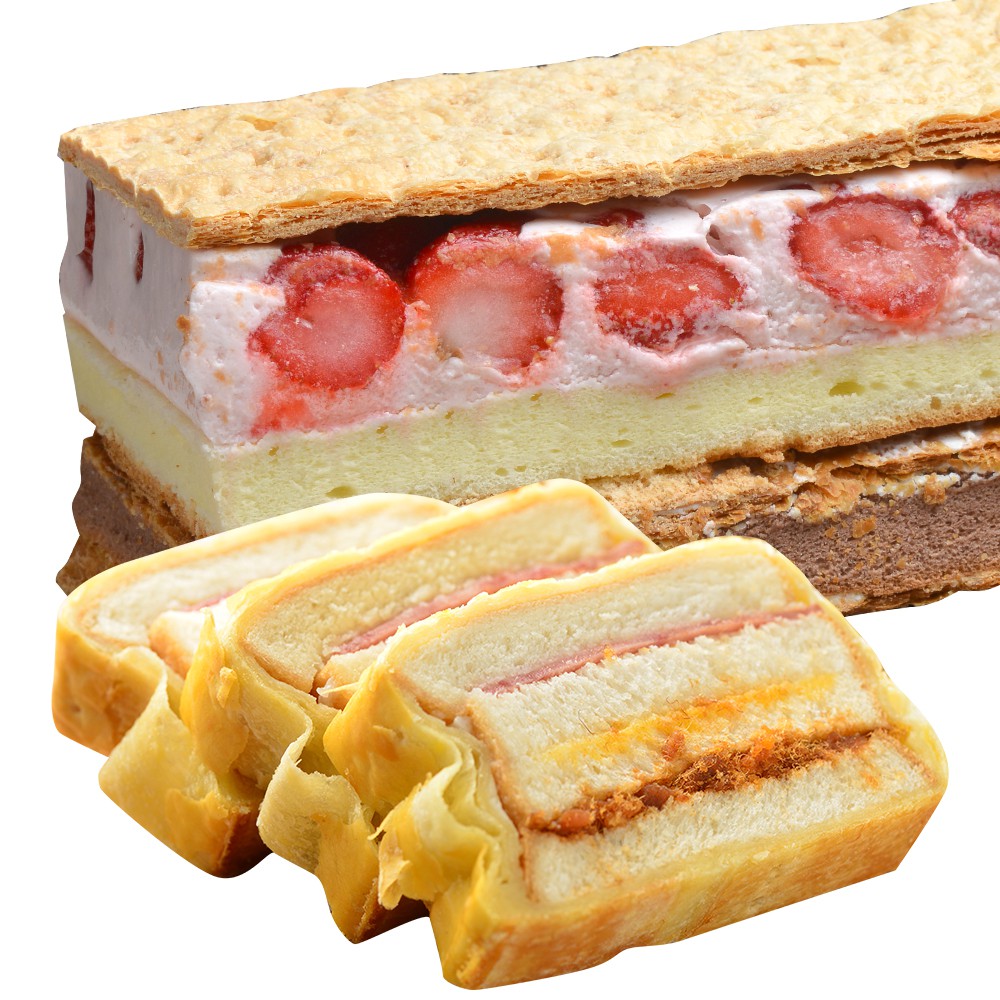 #拿破崙蛋糕 #拿破崙千層 #長條蛋糕 #團購美食 #起酥三明治本商品固定口味為【爆量草莓】：季節限定的認真草莓：堅持使用全天然草莓製作，天然自製的草莓慕斯，酸酸甜甜口感就像初戀，挑戰饕客的真實味蕾。