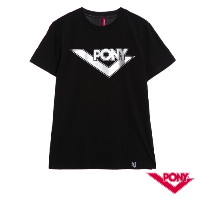 【PONY】純棉LOGO短袖上衣T恤 情人款 男款 女款 黑色