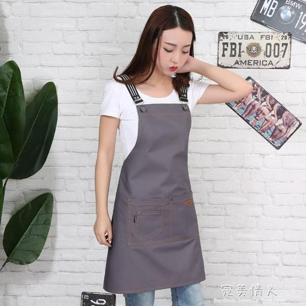 韓版時尚牛仔帆布圍裙奶茶咖啡蛋糕店烘焙美甲工作服