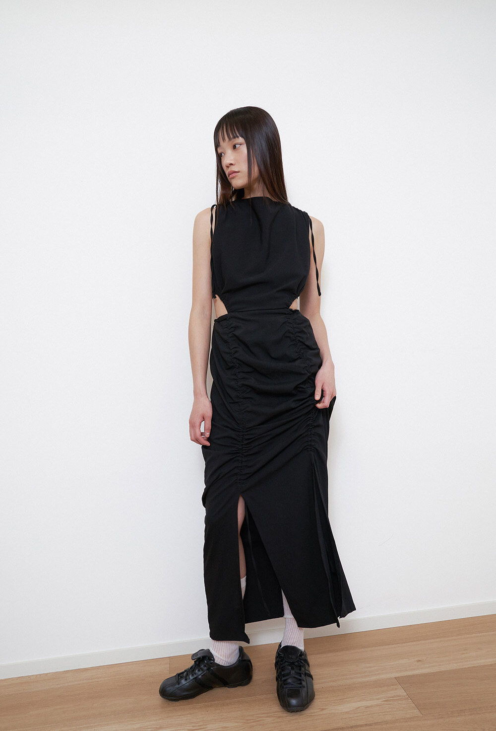 ssession DRAIPING SHIRRING DRESS / BLACK