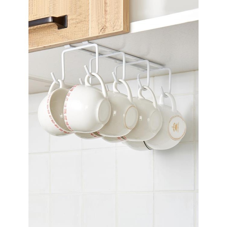 創意杯子收納架家用水杯倒掛掛架咖啡杯茶杯懸掛杯架支架 - 白色
