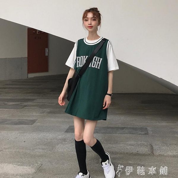 無袖T恤 背心女外穿球衣籃球服寬鬆bf風學生百搭中長款泫雅無袖t恤上衣 伊鞋本鋪