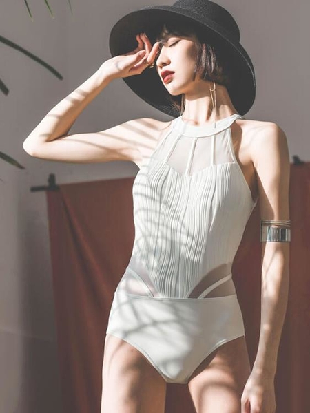 比基尼連身泳衣女保守遮肚顯瘦小胸性感ins風泡溫泉泳裝