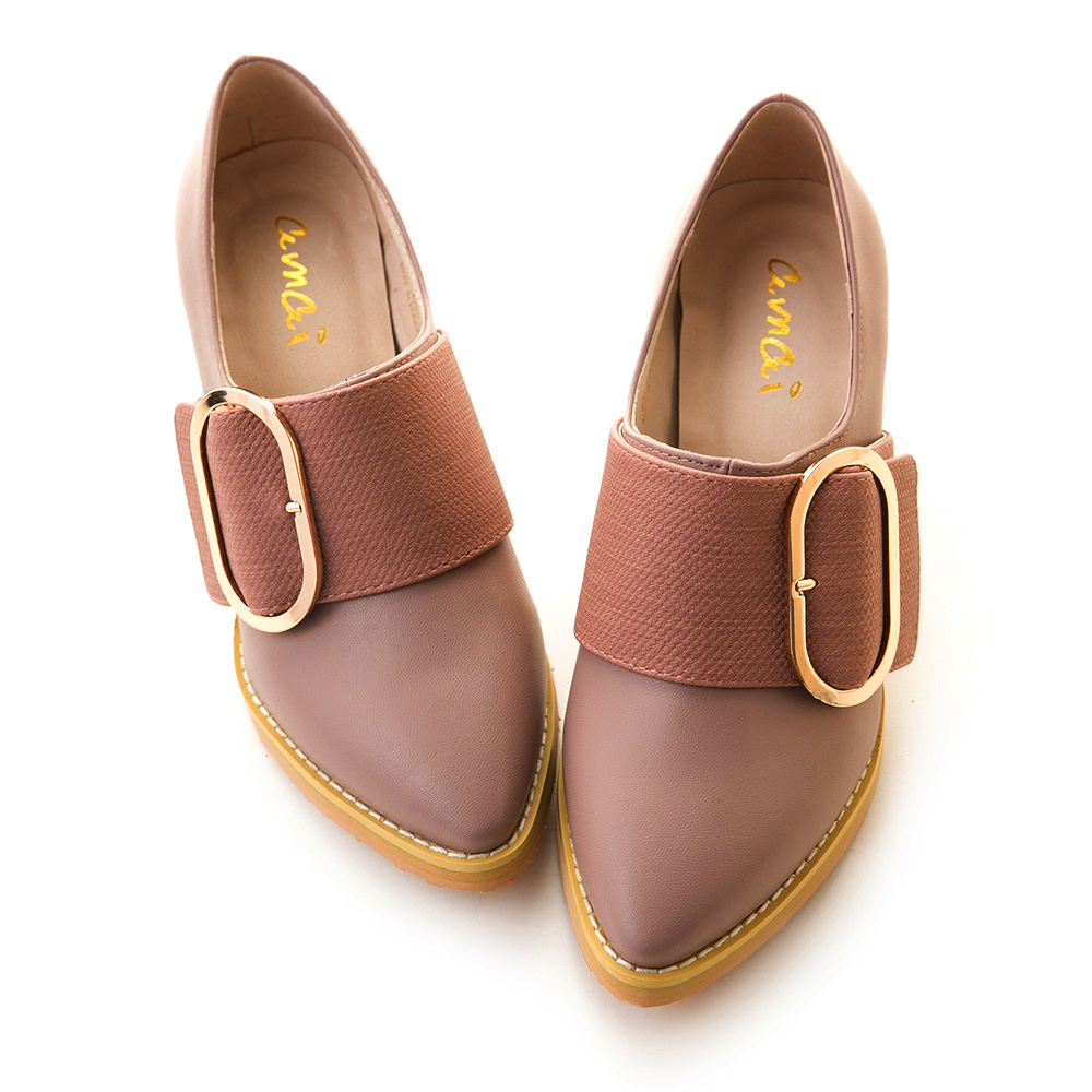 金屬環菱格帶尖頭高跟鞋 藕 8C-0013OH