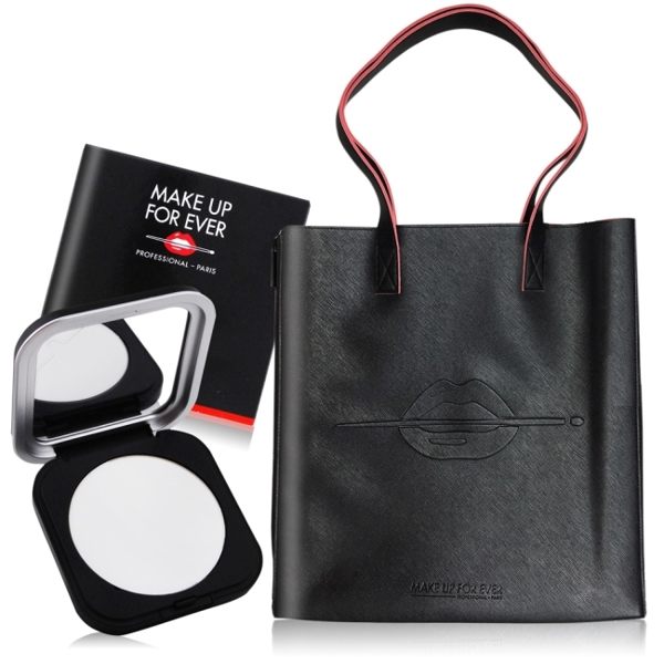 MAKE UP FOR EVER ULTRA HD超進化無瑕微晶蜜粉餅晶透白#1(6.2g)+黑色手提袋
