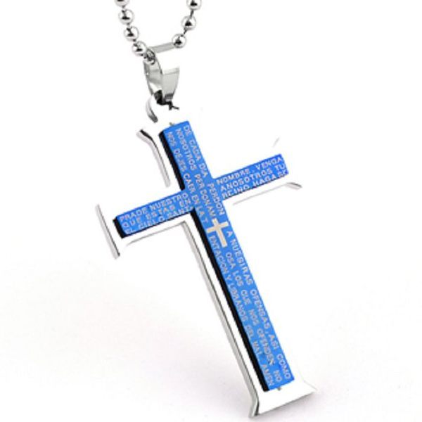 藍色聖經鈦鋼十字架吊墜/項鏈 雙層【魔小物】《現貨》
