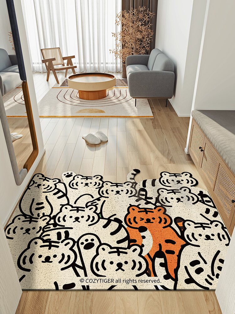 新年地毯 入戶門墊卡通新年老虎地墊門口玄關絲圈腳墊可剪裁地毯進門家用 【YY6240】