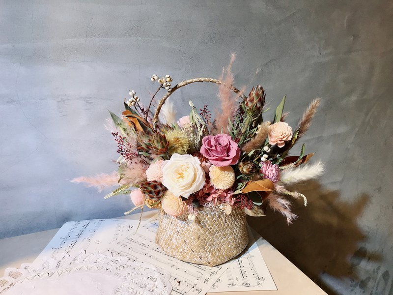 永生花 花籃 乾燥花 開幕盆花