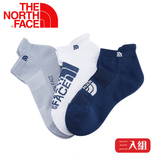 【The North Face 運動襪-三雙組《藍/淺灰/白》】3RJC/吸濕透氣/耐磨/短襪/襪子/跑步580