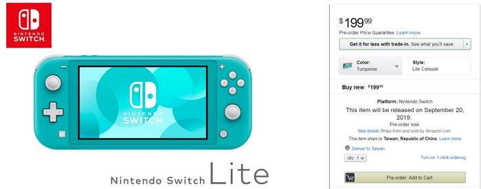 任天堂Switch Lite開始預售 售價199.99美元