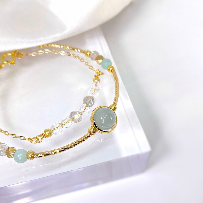 湖光影月|翡翠 拉長石 天河石 天然石水晶手鏈