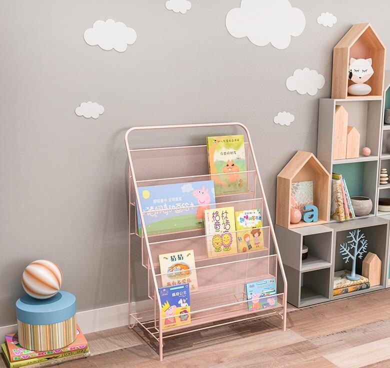 書櫃 北歐簡約鐵藝雜誌書刊架置物架簡易落地兒童繪本小書架小學生書櫃 夢藝家