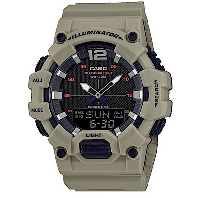 CASIO 經典再現10年電力雙顯電子錶(HDC-700-3A3)淺卡其色/48.8mm