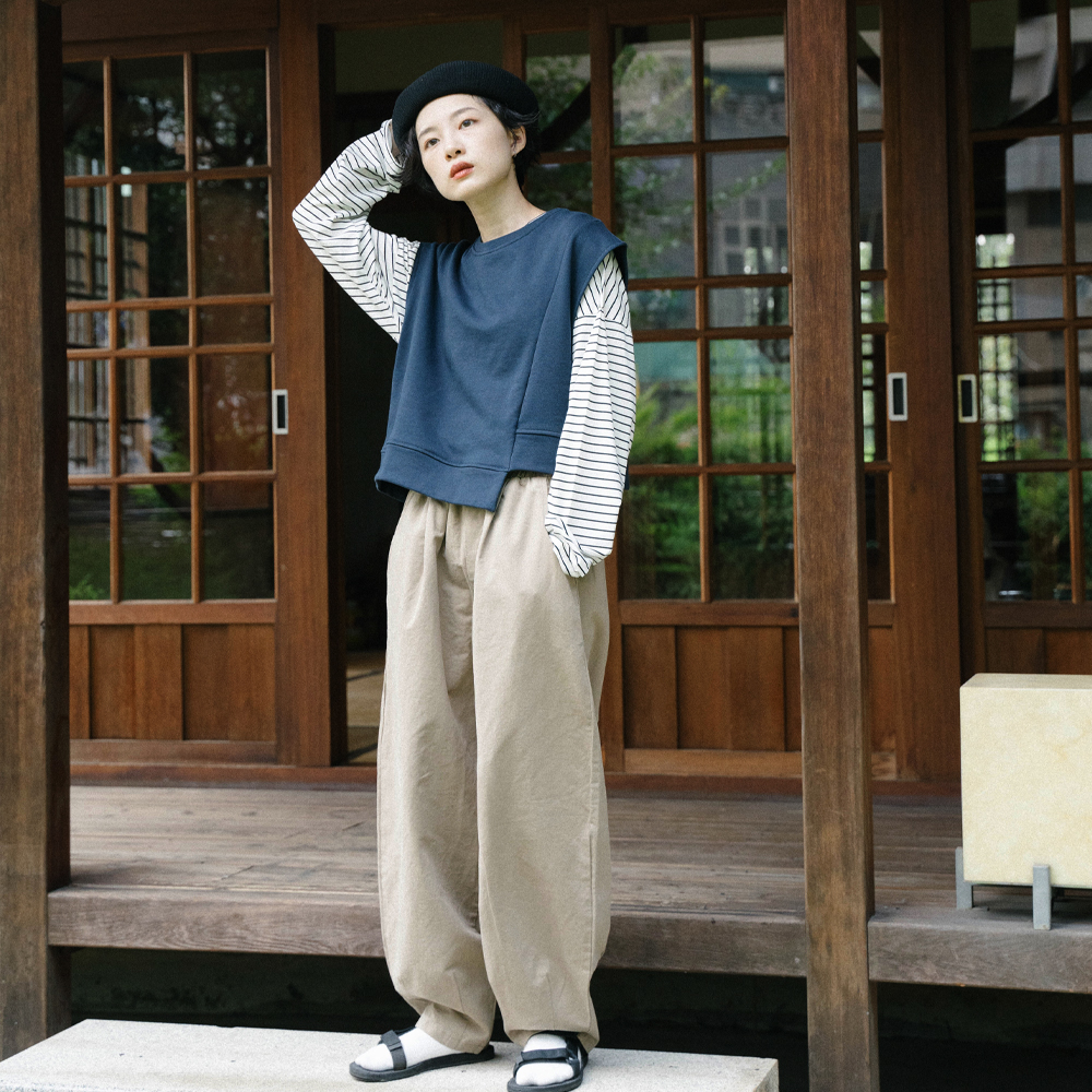 素面百搭打褶蘿蔔褲 四色售