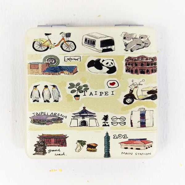 【收藏天地】台灣紀念品＊雙面隨身鏡-Taipei x post card ／小物 送禮 文創 風景 觀光 禮品