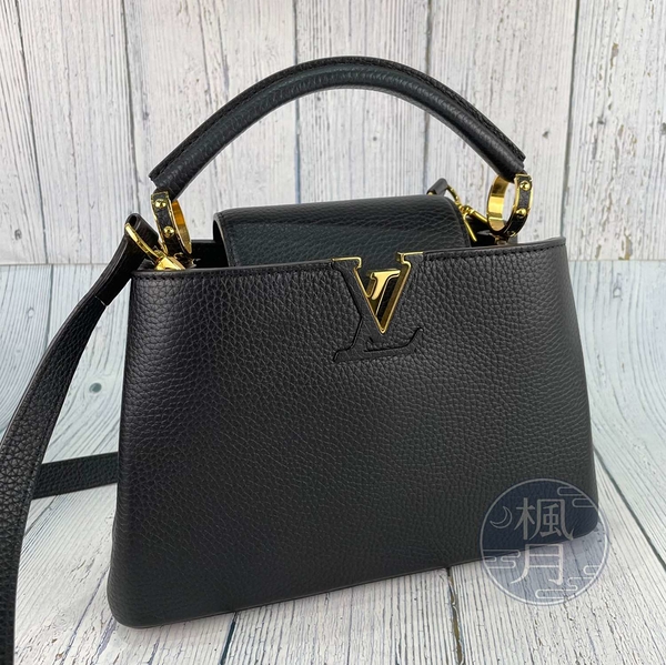 BRAND楓月 LOUIS VUITTON LV M94755 黑色 皮革 CAPUCINES BB 金釦 手提包