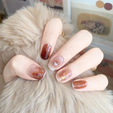 小紅書同款手工指甲貼片秋冬顯白棋盤格暈染美甲成品可穿戴式甲片 樂購生活百貨