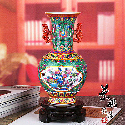 景德鎮陶瓷器花瓶 琺琅彩雙耳賞瓶石榴