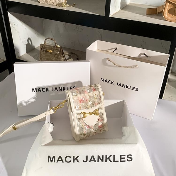 【側背包·柒柒】香港Mack Jankles真皮輕奢透明手機包女蕾絲迷你斜挎包