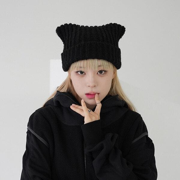 Binary01 可愛貓耳針織毛帽