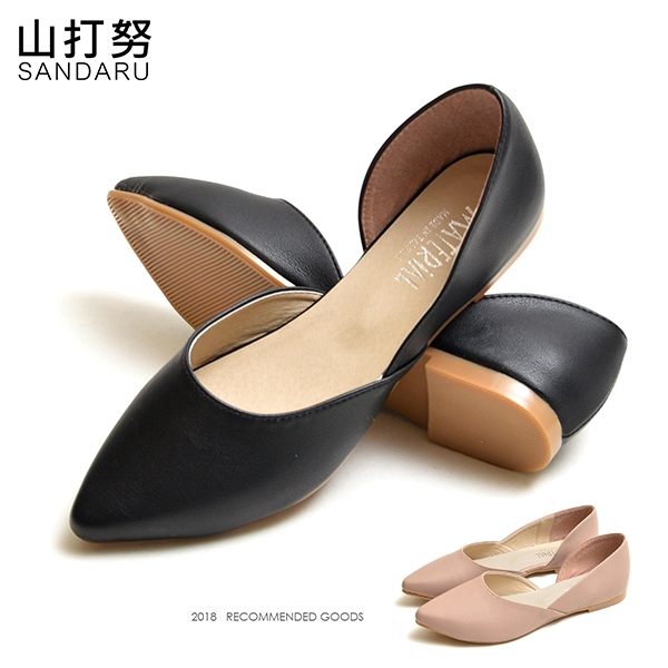 尖頭鞋 素面皮革側簍空平底鞋- 山打努SANDARU【2469473#46】