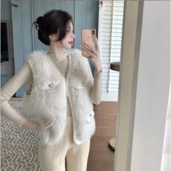 GIFT-小香風狐貍毛馬甲夾珍珠女背心