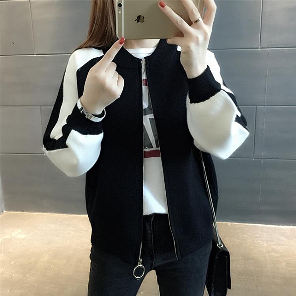 針織毛衣短外套女開衫春秋裝新款韓版寬松棒球服學生短外套潮