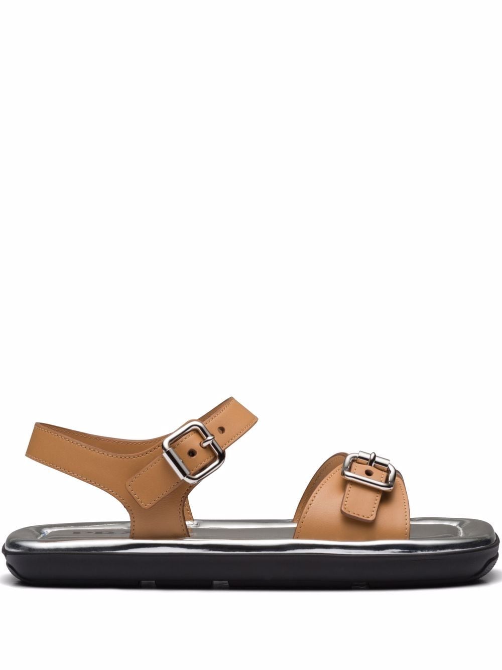 Prada - square-toe sandals - women - Leather/Leather/Rubber - 36.5 - Brown