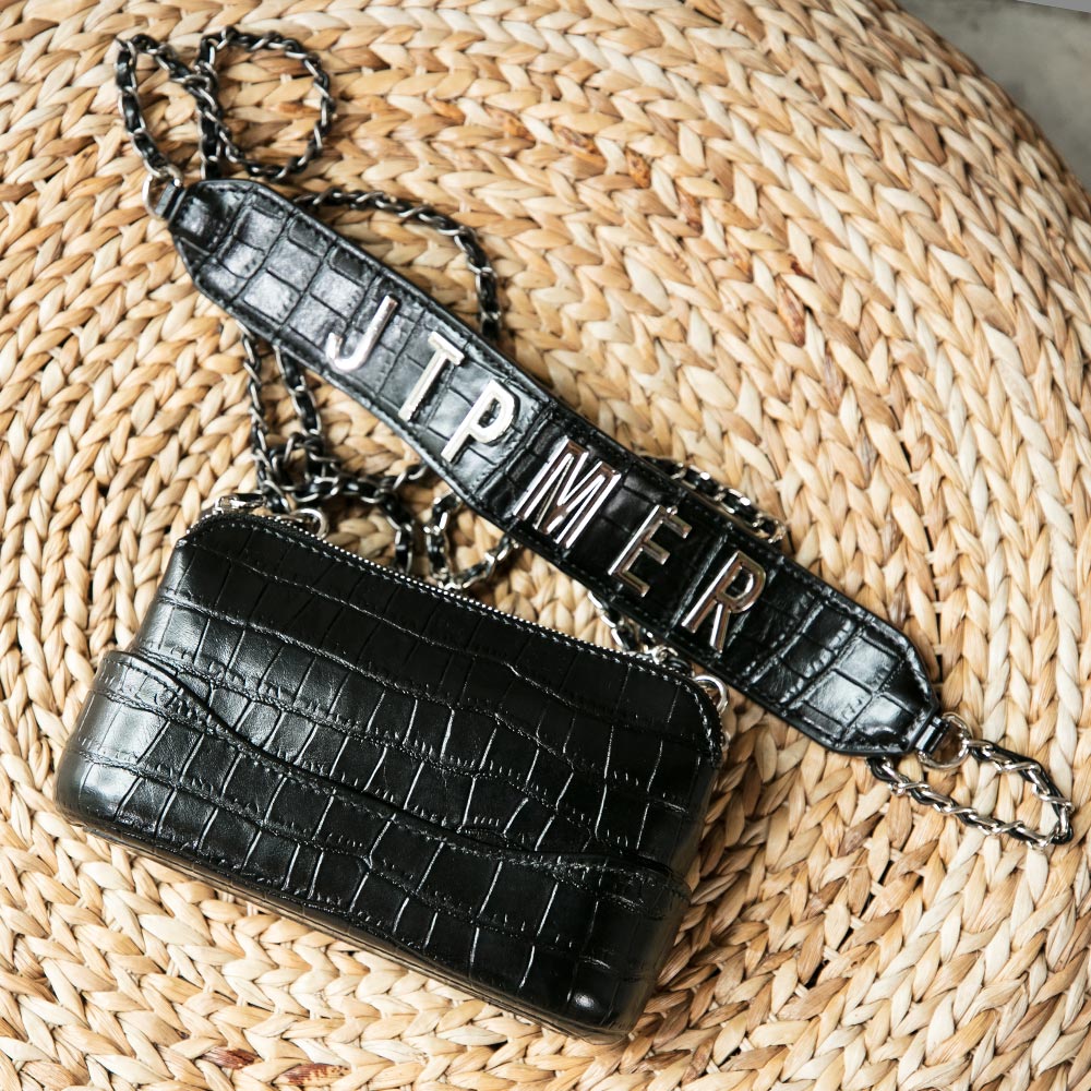 Yamanba-時尚新款仿鱷魚皮雙鍊迷你小香包-黑