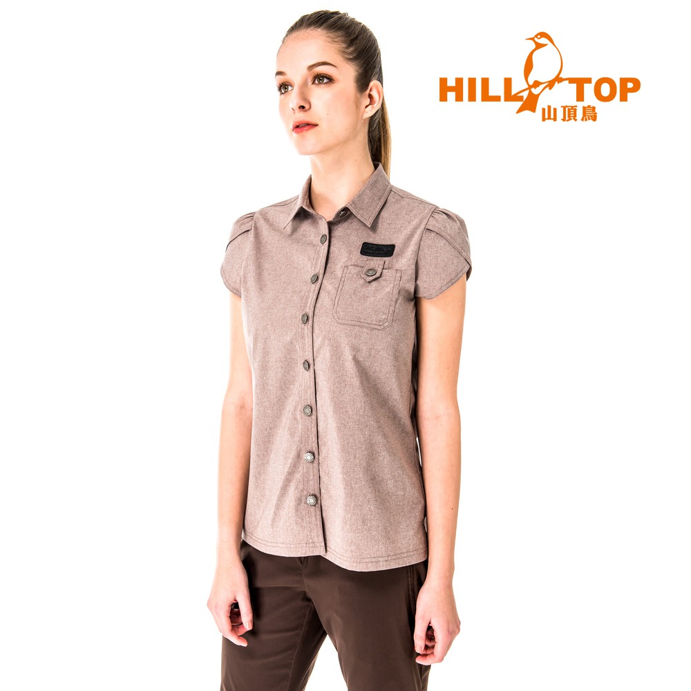 【hilltop山頂鳥】女款吸濕排汗抗UV彈性長袖襯衫S05F57-堅果咖啡