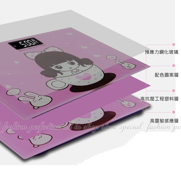 鋼化玻璃卡通電子體重計 背光螢幕人體秤 附溫度計+電量顯示 體重機 減肥健身【GJ125】◎123便利屋◎