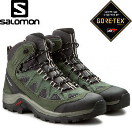 【SALOMON 索羅門 男款AUTHENTIC GORE-TEX中筒登山鞋《灰/綠/白》】390409/中筒/登山鞋/健行★滿額送