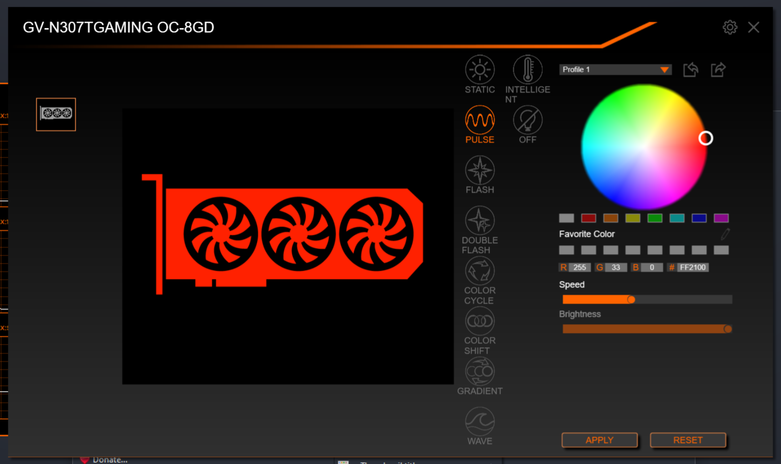 AORUS ENGINE 預設會一併安裝 RGB FUSION 2.0，直接調整顯示卡燈效。