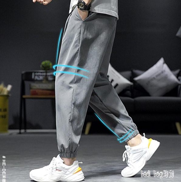 2019春秋季新款休閒哈倫褲男士痞帥寬鬆束腳九分加肥加大碼長褲潮
