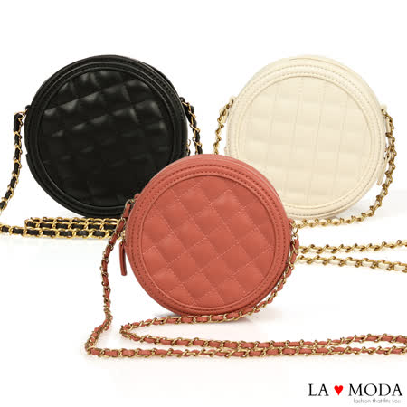 La Moda 時尚可愛小香風菱格紋肩背斜背鍊帶小圓包(共3色)
