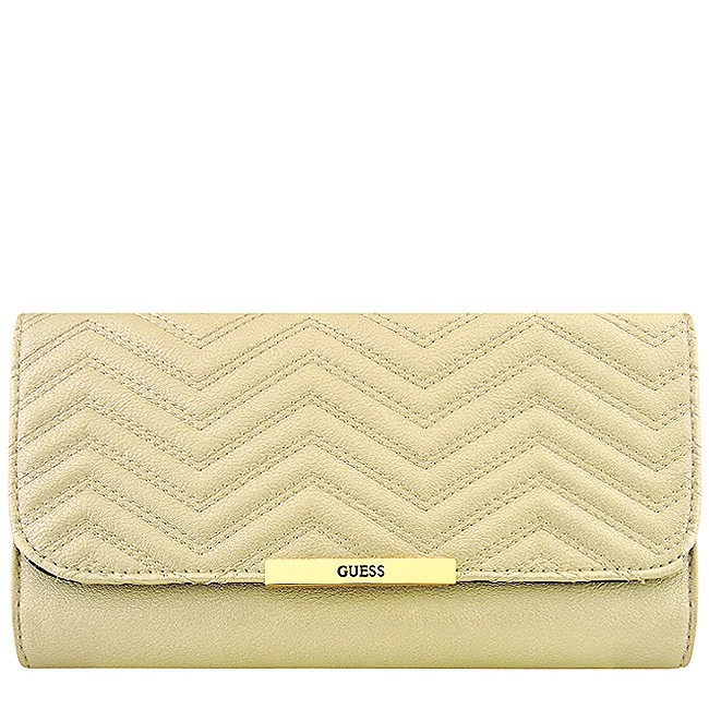 GUESS 金色皮革壓紋長夾/手抓包