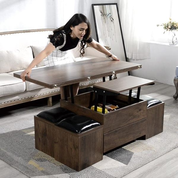 升降茶幾餐桌兩用簡約現代小戶型客廳多功能摺疊茶幾桌子創意家具